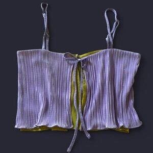 Lavender Pleated Tie-Front Cami with Olive Accent